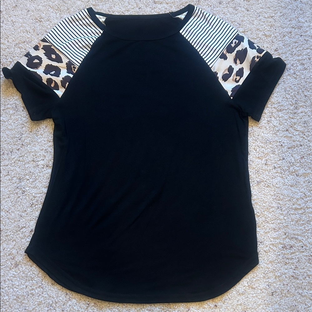 Black and Leopard Print Women's Top